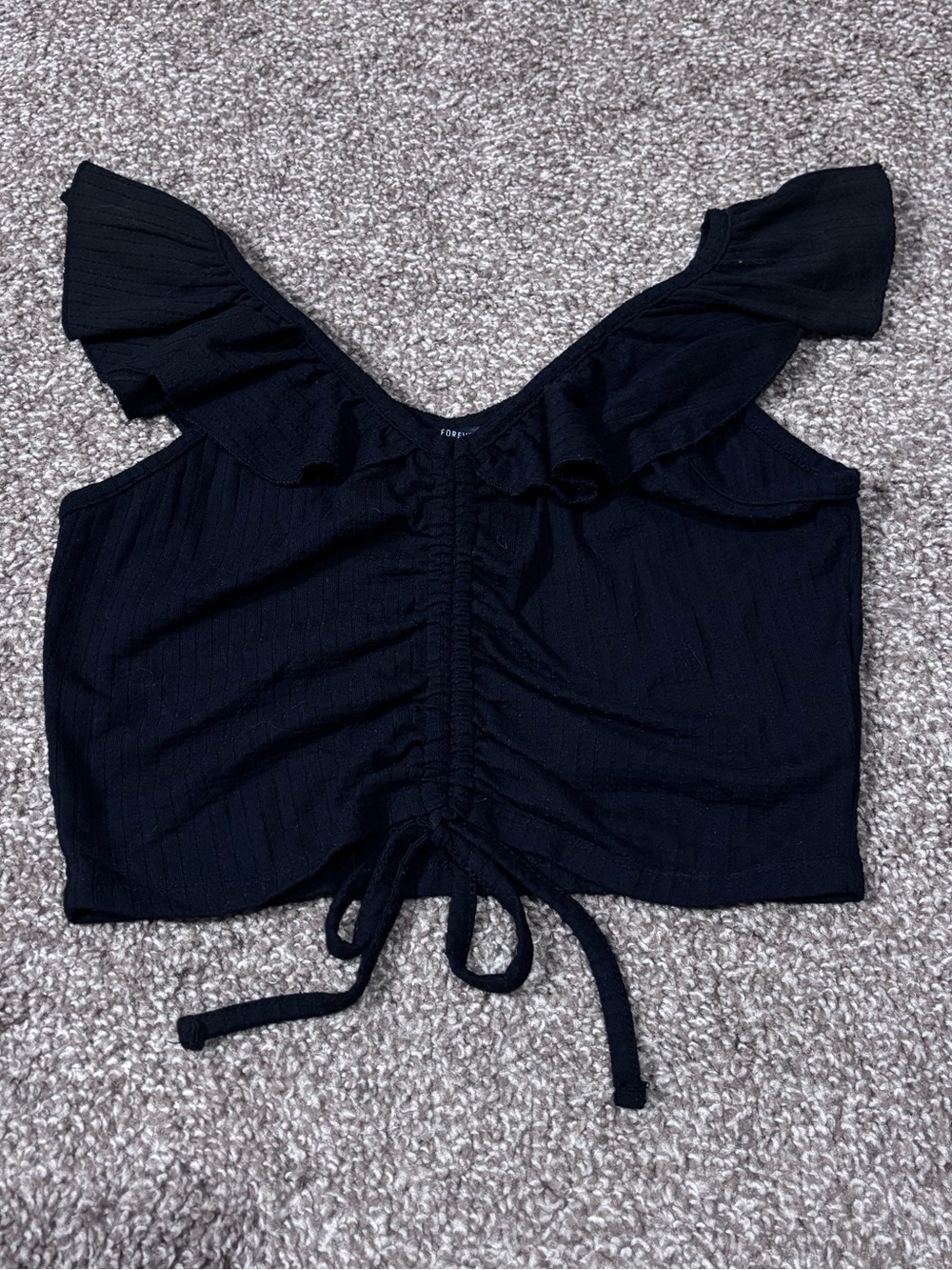 Forever 21 Black Ruffle-Front Drawstring Crop Top